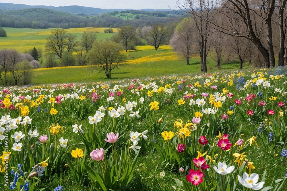 Obraz premium Vibrant Spring Meadow Filled with Colorful Flowers
