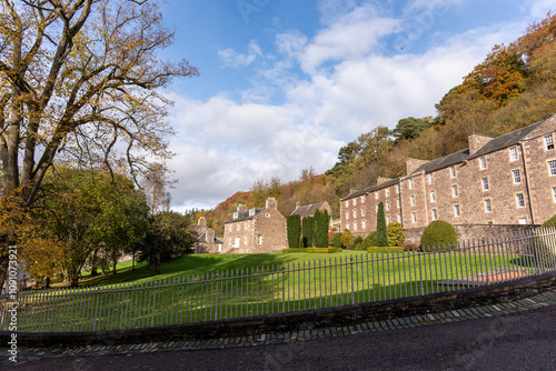 New Lanark is a Scottish village on the River Clyde. It was founded in 1786 by David Dale, who built the cotton mills and houses for the cotton mill workers.