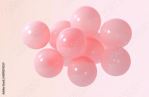 Simple Space with Floating Pink Bubbles for Cosmetic and Femcare Concept photo