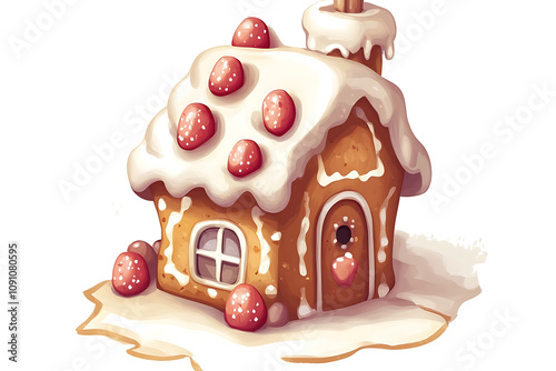 A whimsical gingerbread house decorated with frosting and candy.