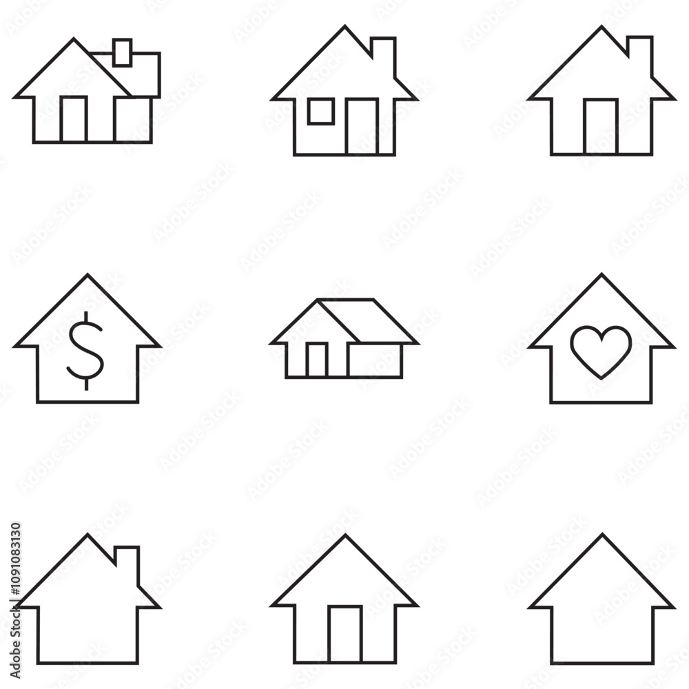 Obraz premium Smart home icon collection. Simple house symbol. Thin line vector icons for website design and development, Premium pack. Modern vector symbols. Linear pictogram pack. Vector illustration.