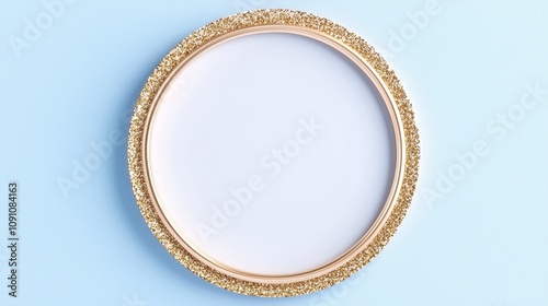 Elegant gold framed blank canvas minimalist aesthetic home decor soft blue background artistic concept for creativity