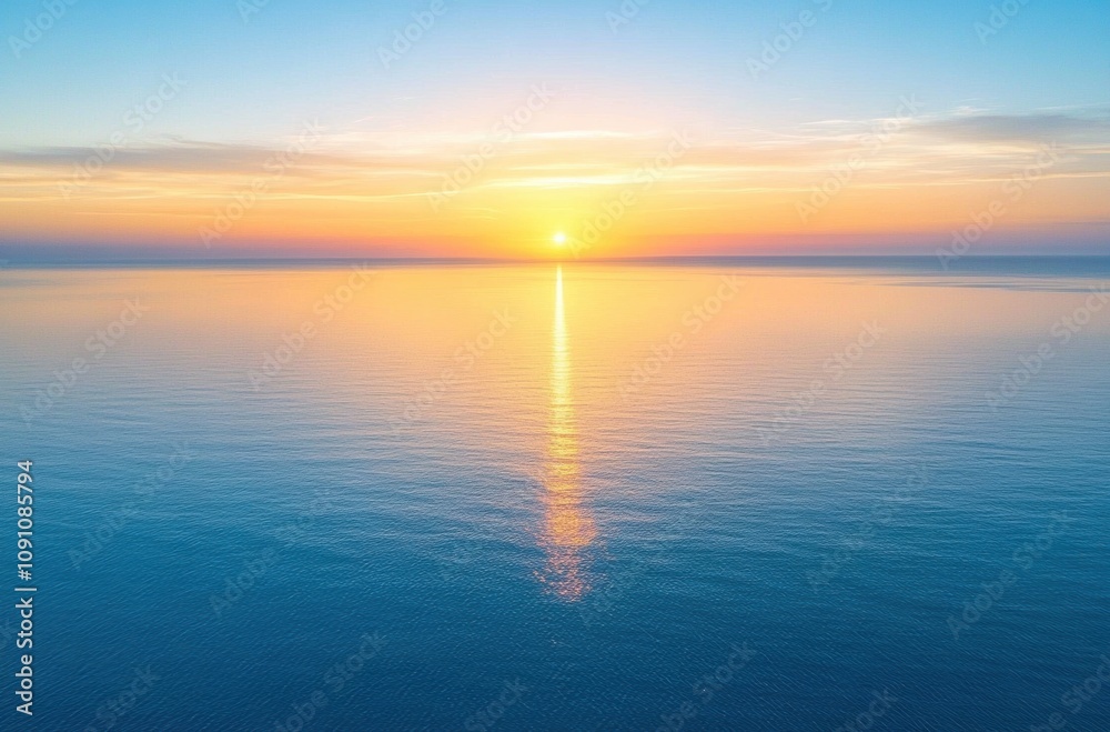 Obraz premium Tranquil Sunset Over Calm Ocean Waters