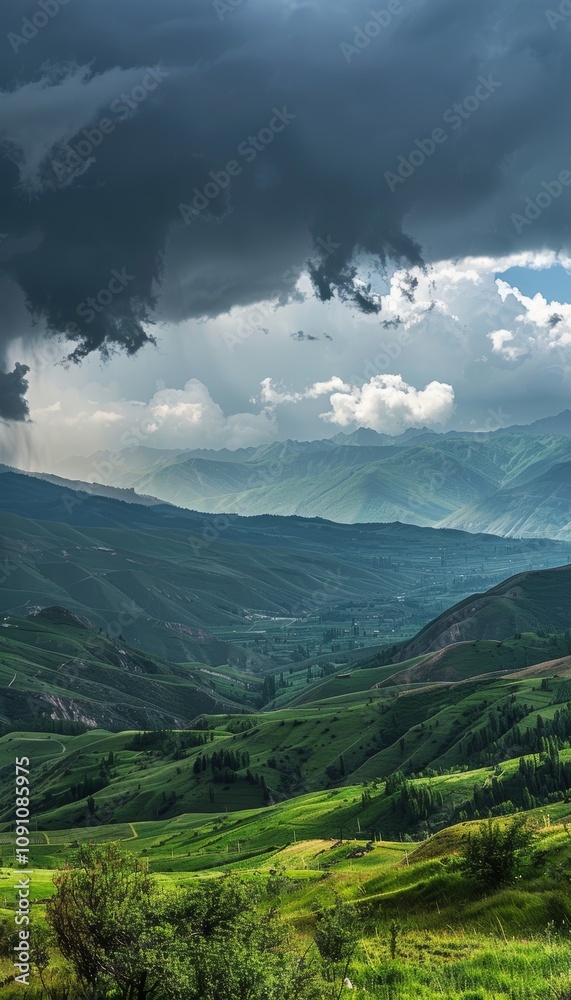 Fototapeta premium Majestic dagestani mountain range under stormy skies a striking display of nature s power