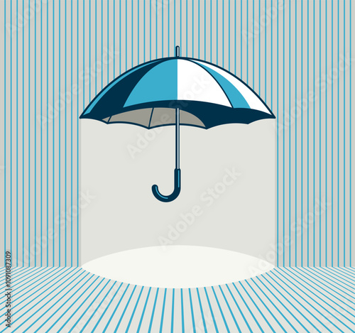 Umbrella protection concept poster, vector parasol icon style illustration, safety metaphor, safe space under umbrella.