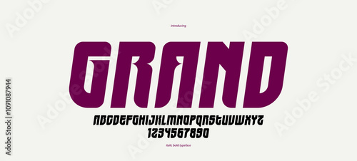 Geometric italic bold elegant sans serif typeface, vector thick minimal simple minimal font, retro poster and advertising letters and numbers alphabet for logos headers or slogans.