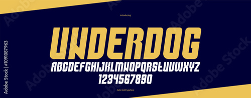Geometric italic and bold sans serif typeface, vector thick and massive minimal font, poster and advertising letters and numbers alphabet for logos headers or slogans.