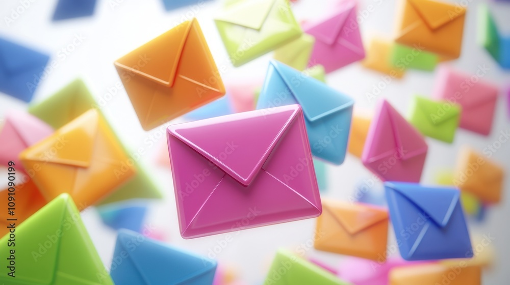 Colorful Envelopes Floating in the Air Representing Communication, News, and Digital Marketing Concepts with a Bright and Cheerful Background Colorful Envelopes Floating in the Air Representing Communication, News, and Digital Marketing Concepts with a Bright and Cheerful Background