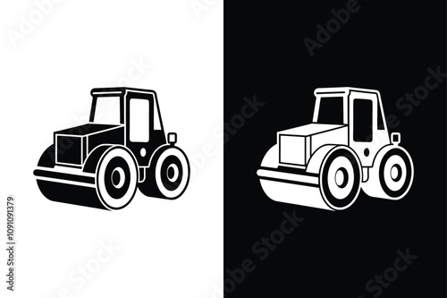 Road Roller or Steamroller isolated vector icon illustration on white background.