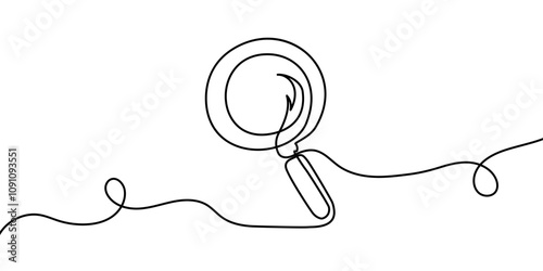 One continuous line of magnifying glass. Continuous line drawing of a magnifying glass. Vector illustration