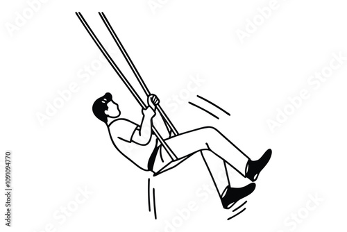 Man swinging on a swing line art vector illustration