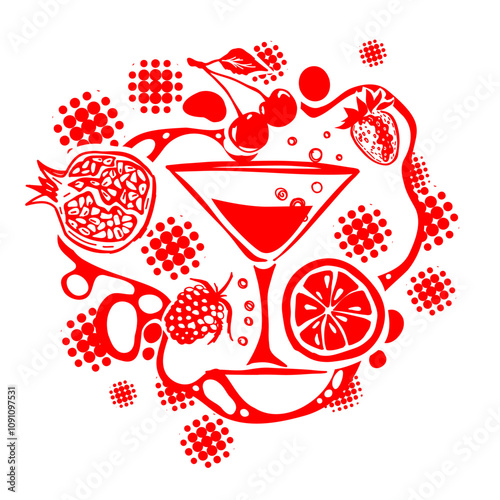 Red juice, fruit wine. hand drawing. Not AI. Vector illustration.