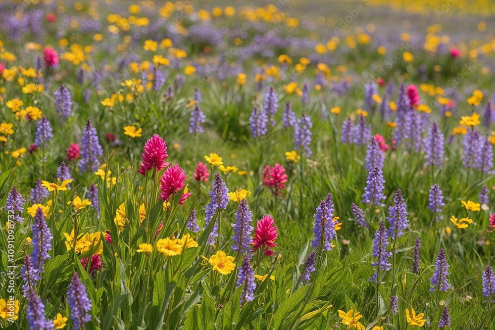 Fototapeta premium Breathtaking Wildflower Meadow Blossoming in Springtime Landscape