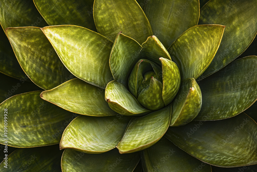Fototapeta premium Close-up of a vibrant green succulent plant showcasing intricate leaf patterns and textures, capturing the essence of natural beauty and simplicity.