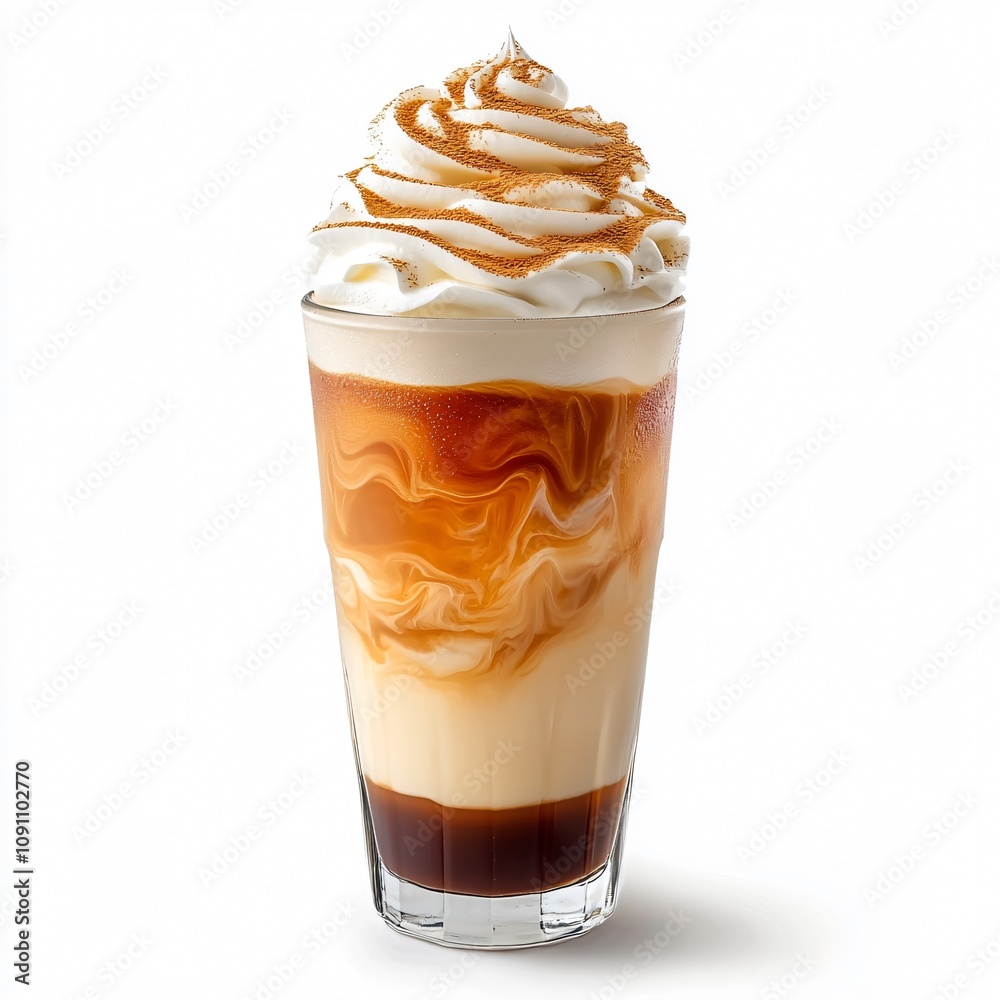Whipped Cream Coffee Beverage with Rich Swirls and Layered Appearance in Tall Glass Whipped Cream Coffee Beverage with Rich Swirls and Layered Appearance in Tall Glass