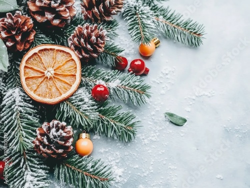 Christmas tree decorated with dried orange slices cookies photo