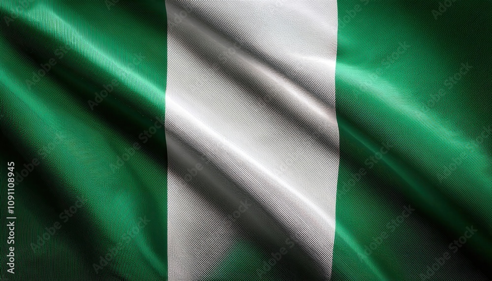 Obraz premium Celebrating the Vibrancy of Nigerian Heritage. Close-Up of the Nigerian National Flag Symbolizing Unity, Resilience, and the Hope for a Brighter Future in Africa’s Most Populous Nation