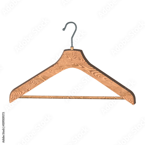 3D wooden coat hanger isolated transparent background. PNG illustration
