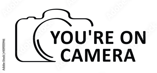 Cartoon drawing photo camera and smile. Smile, You're on camera or You're on dash cam. Take photo and smile. Photocamera icon.  For Photography flash concept. Happy face.