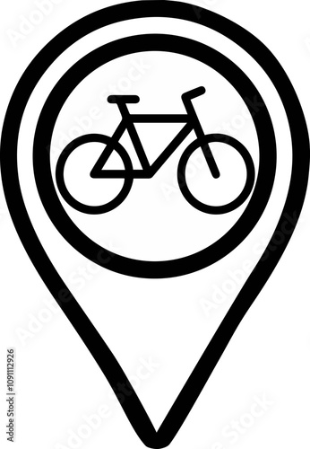 Bicycle map location icon vector in white color for cycling routes