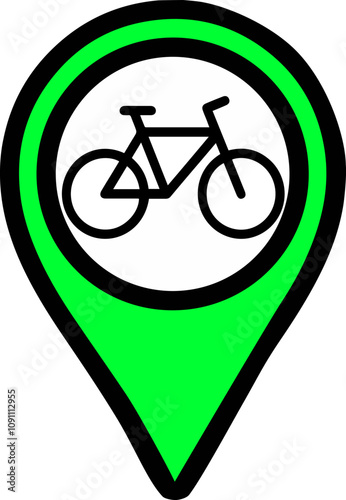 Bicycle map location icon vector in green color for cycling routes