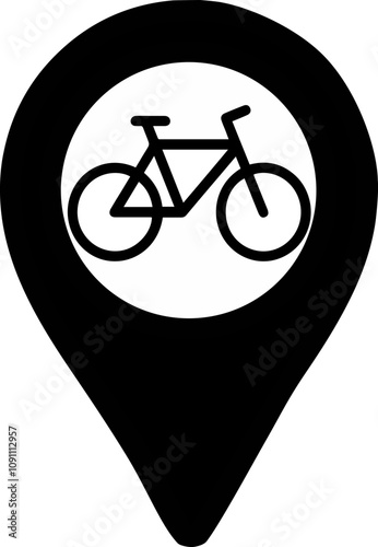 Bicycle map location icon vector in black color for cycling routes