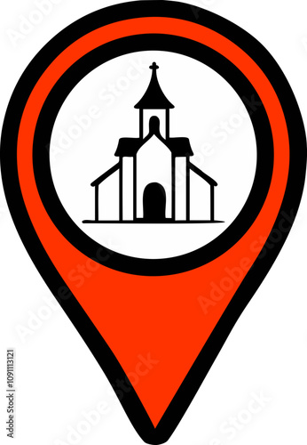 Map location church vector pin icon in red color for religious places 