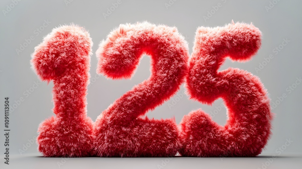 Fototapeta premium Fluffy Red 125 Furry Text Art with Soft Texture and Creative 3D Typography Design.