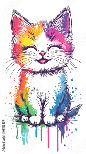  Cute cartoon kitten with a playful and funny expression