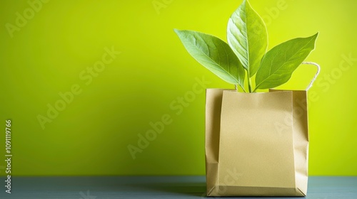 Eco-friendly shopping experience urban setting lifestyle image natural elements close-up view sustainability concept