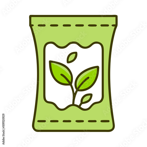 Seed packet illustration with green leaves design