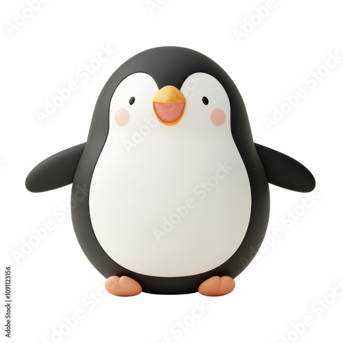 Cute cartoon penguin character with a round body and cheerful expression, ideal for children’s stories, animations, and fun design projects featuring adorable wildlife. photo