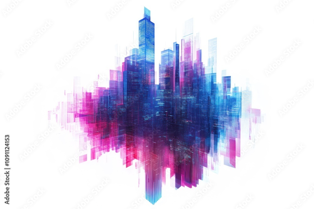 Obraz premium Abstract cityscape with vibrant colors representing urban life and technology.