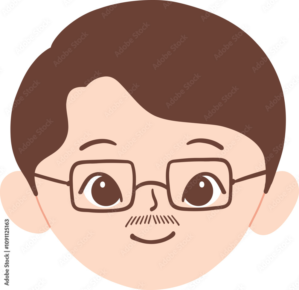 Hand Drawn Flat Man with Glasses Cartoon Face Hand Drawn Flat Man with Glasses Cartoon Face