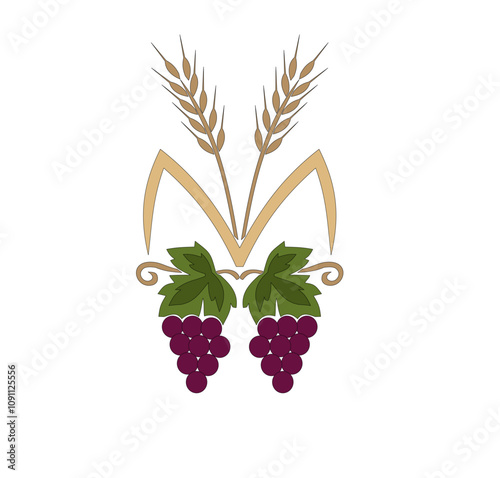 Embroidery design Bunch of grapes with wheat