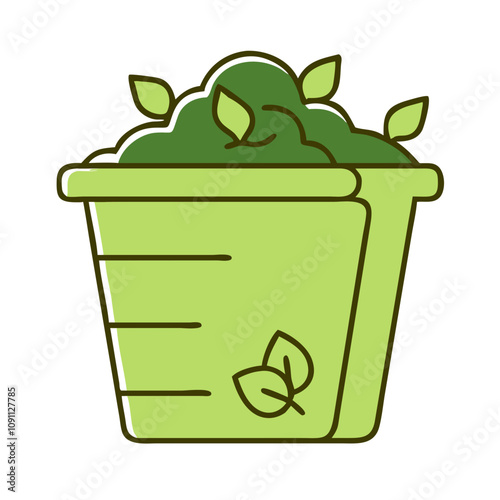 Compost bin illustration with green leaves and eco design