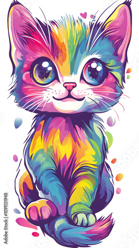  Cute cartoon kitten with a playful and funny expression