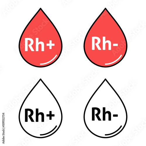 Rh positive and Rh negative red blood cell icons on transparent background, Rhesus factor, or Rh factor, Vector illustration.