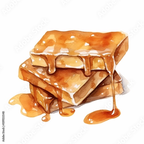 Watercolor of Golden Caramelized Toffee Candy on White Background