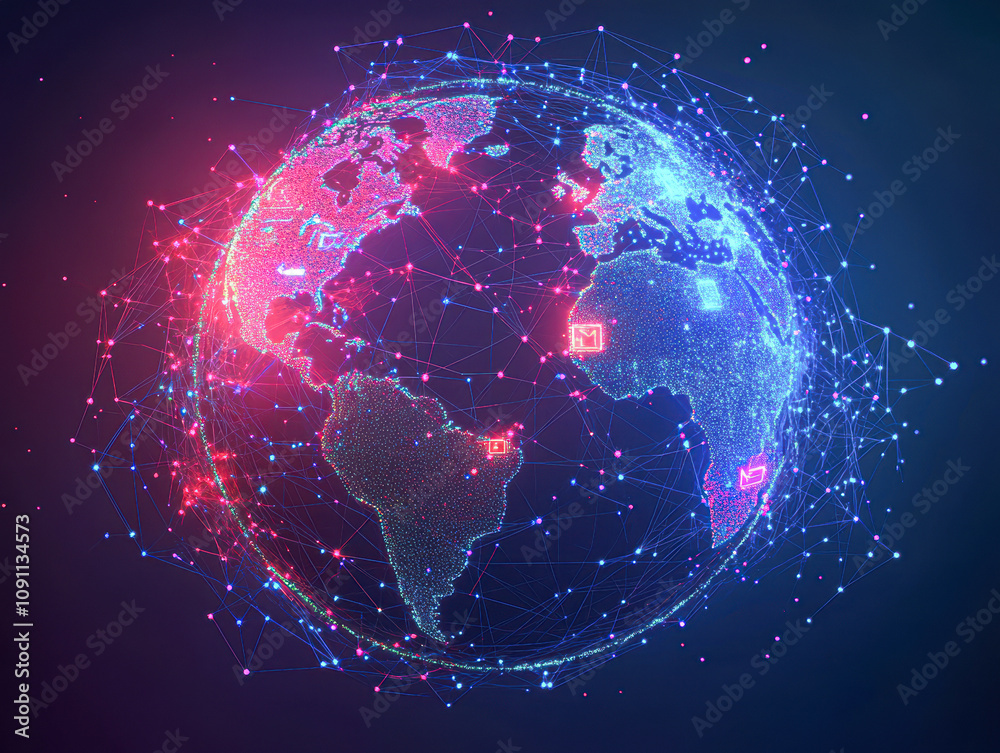 A globe with a network of lines and dots surrounding it A globe with a network of lines and dots surrounding it