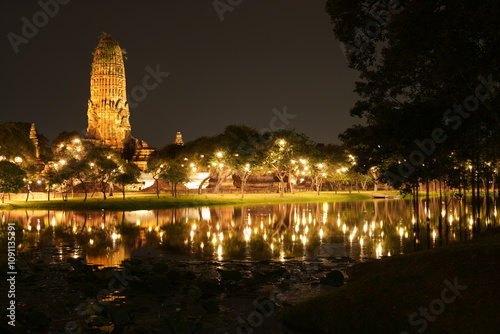 Wat Phra Ram at night in Ayutthaya Province, Thailand