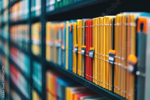 Organized filing system reveals colorful document folders in modern office setting