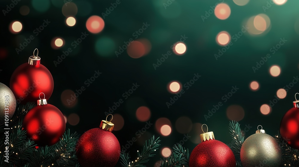 Fototapeta premium A blurred Christmas-themed background in red and dark green.