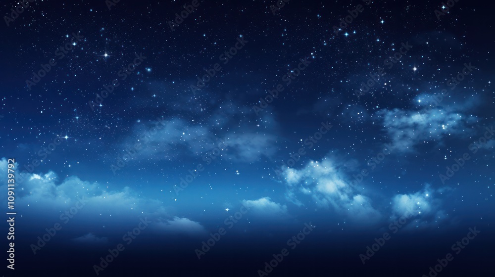 Obraz premium A serene night sky with twinkling stars and a prominent galaxy band stretching across the scene isolated on white background 