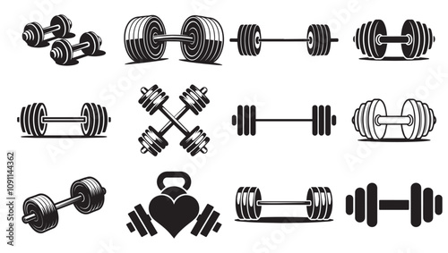 Barbell Silhouette bundle, Barbell icon Set.