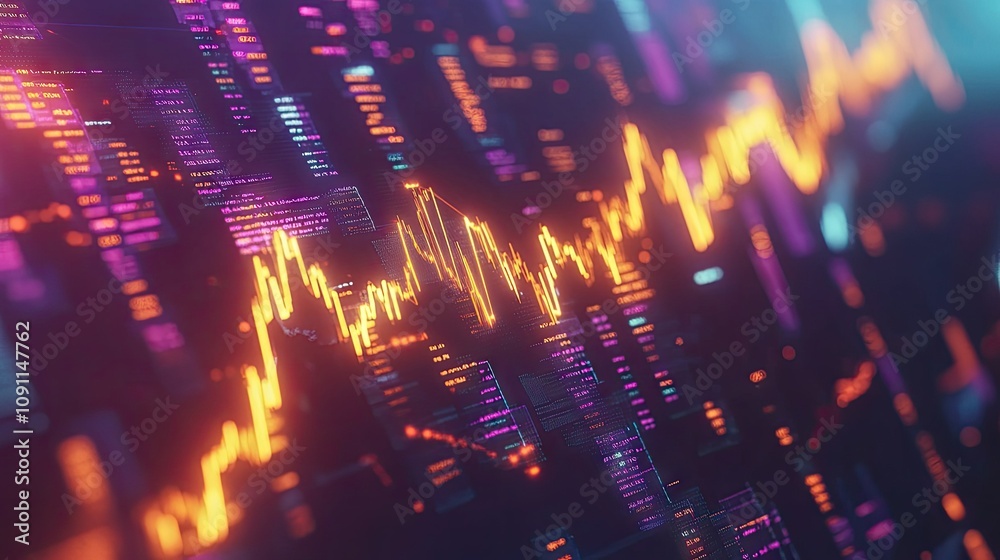 Fototapeta premium Dynamic 3D Financial Chart with Arrows and Vivid Colors