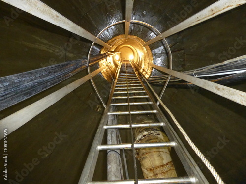 Stepladder for access to a technical room in a water tower - Echelle à crinoline d'accès à un local technique dans un chàteau d'eau