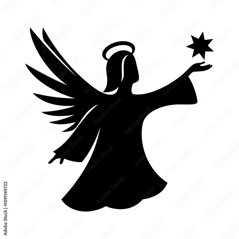 Fototapeta premium Angel icon with star on white background.