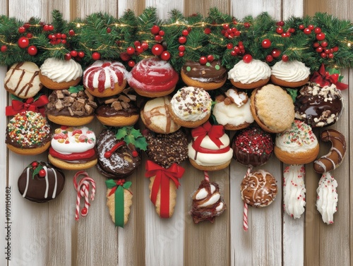 Christmas tree branch adorned with holiday desserts