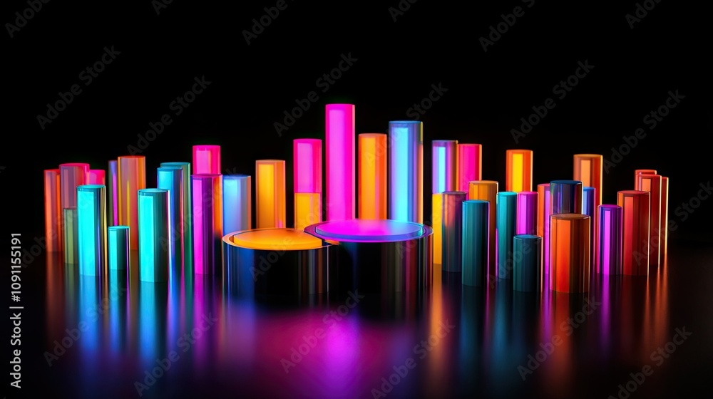 Obraz premium Vibrant 3D Abstract Bars and Pie Charts Display